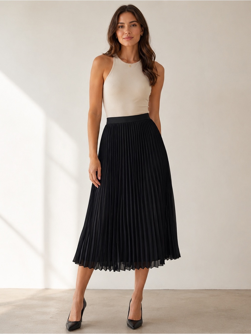 Escada Pleated Midi Skirt Womens 44 Black Excellent Margaretha Ley Vintage